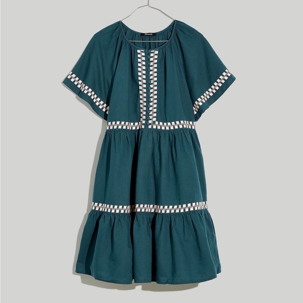 MadeWell Embroidered Linen-Blend Flutter-Sleeve Mini Dress NF889